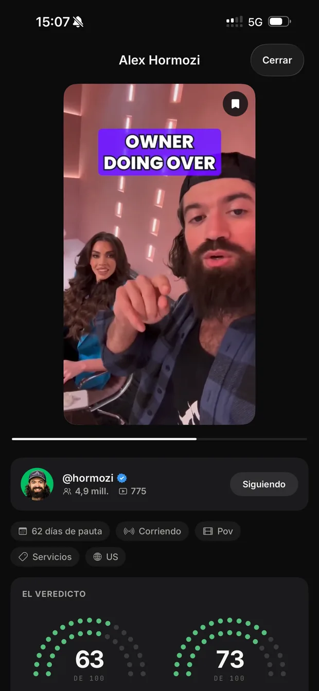 La ficha de un anuncio en la app, con el video arriba y los datos del anunciante debajo