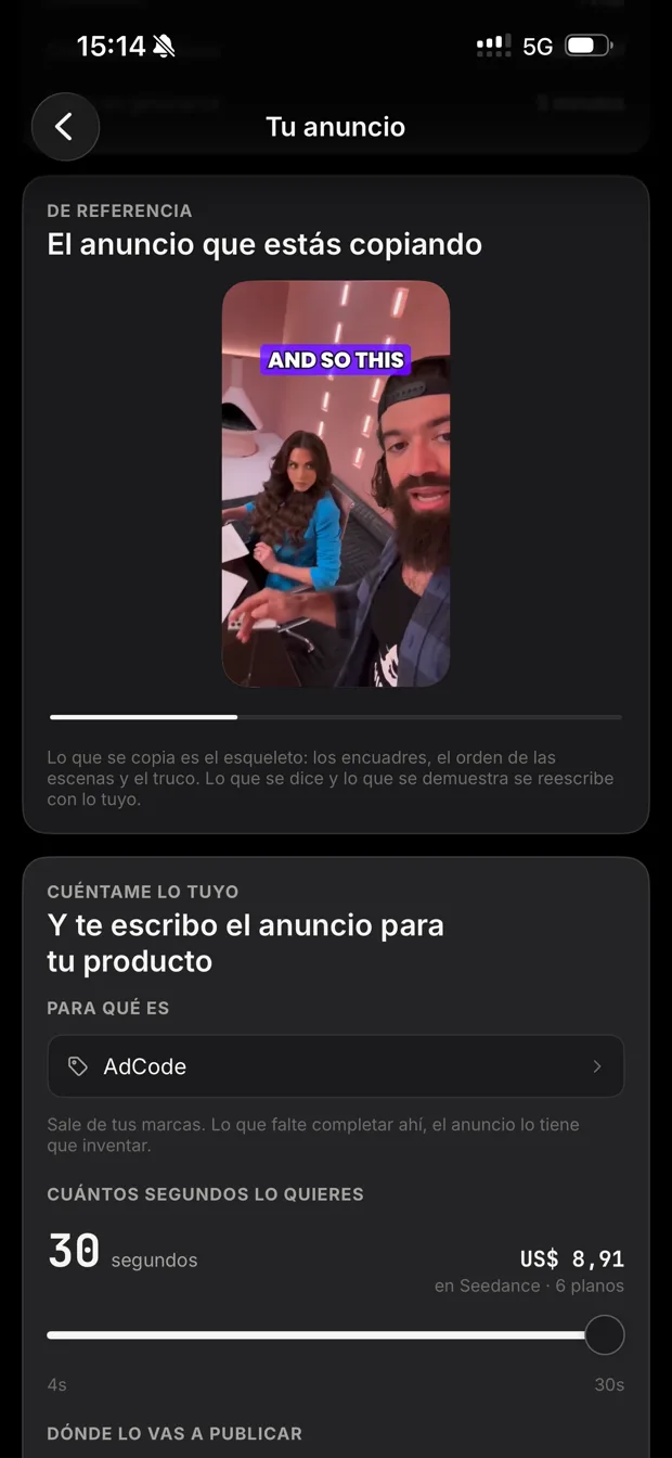 El anuncio que se está copiando, antes de escribir el propio