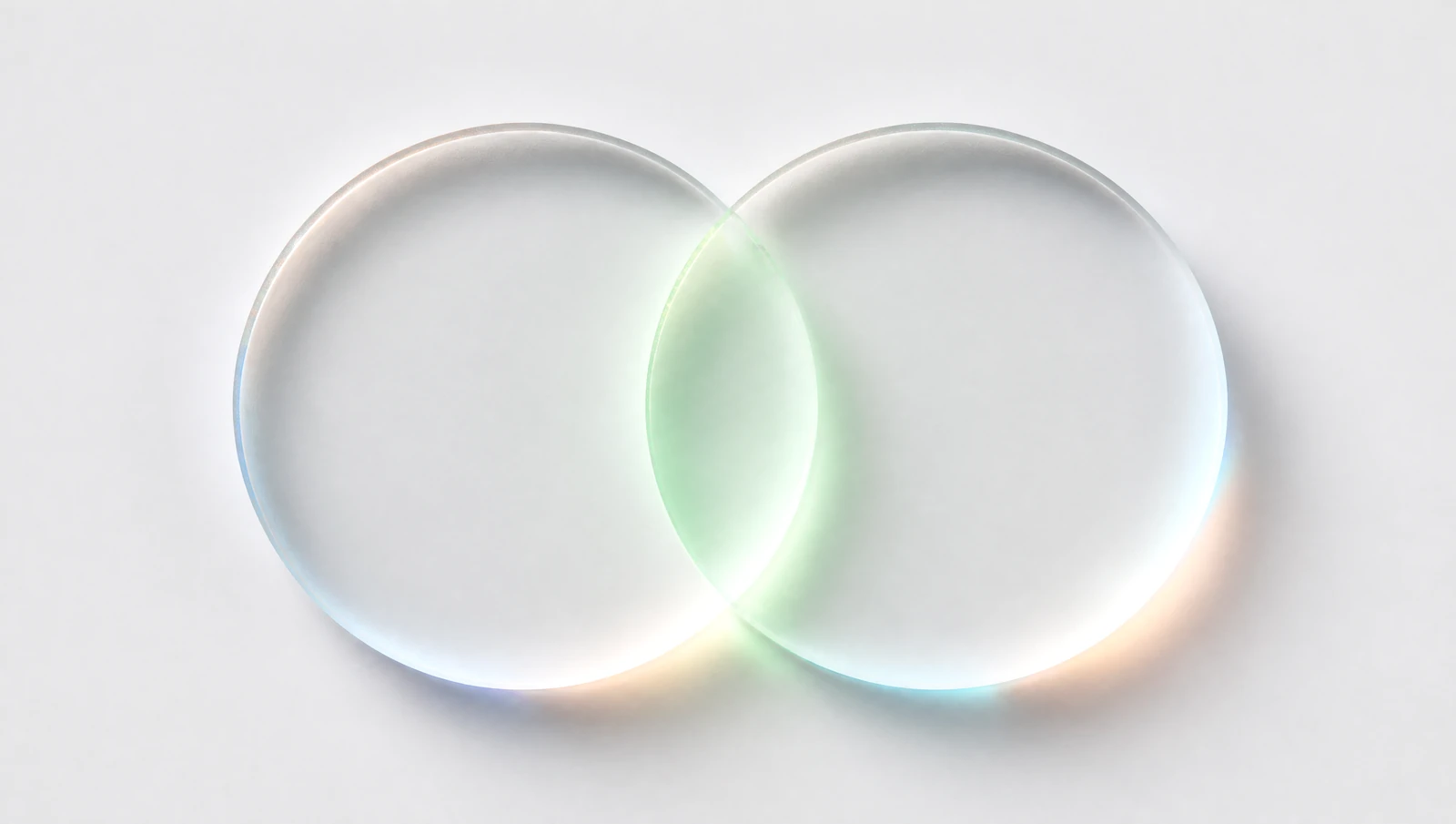Dos anillos de vidrio superpuestos con la zona común en verde