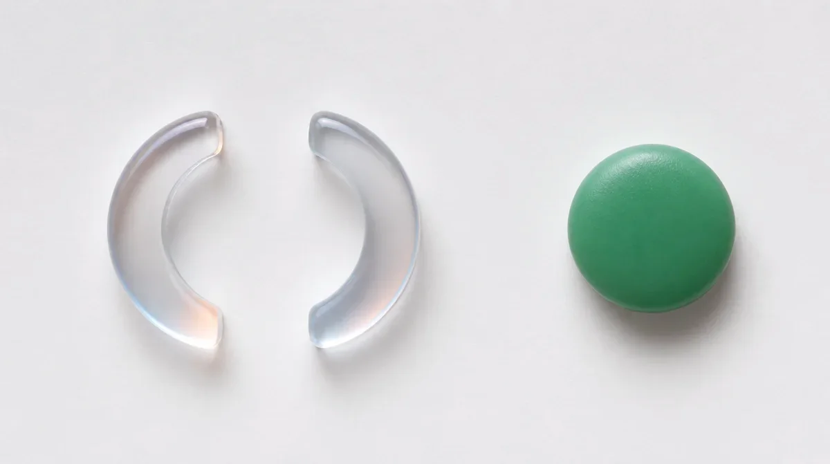 Corchetes de vidrio vacíos a un lado y una pieza verde llena al otro