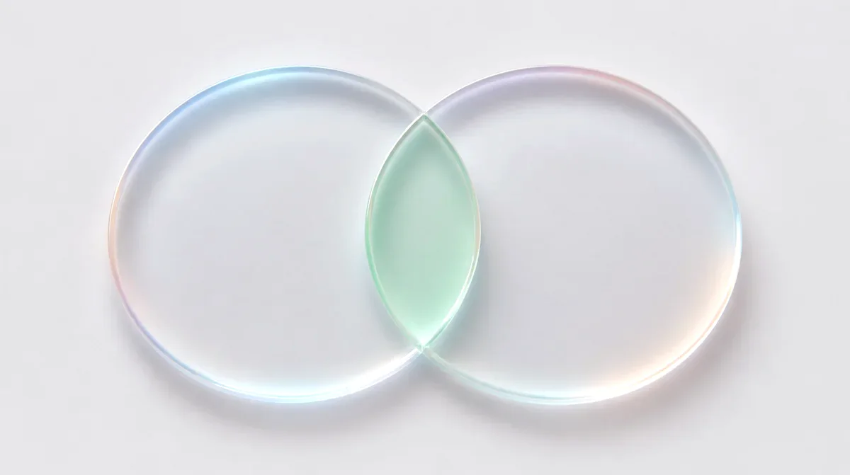 Dos anillos de vidrio superpuestos con el cruce en verde